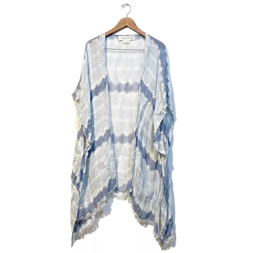 Treasure & Bond Nordstrom Womens One Size Kimono Top Blue White Cotton Gauze